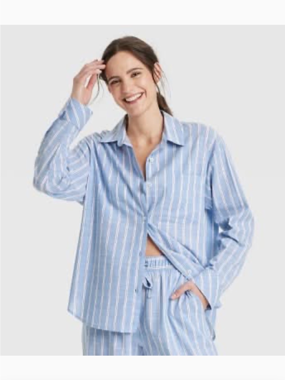 Auden Cotton Stripe Button-Down Pajama Shirt Women’s Size M